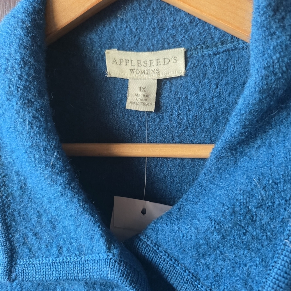 Appleseeds Woman Plus Size 1X Turquoise Blue 100% Wool Jacket Vintage Preppy - Picture 6 of 6